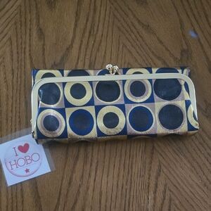HOBO Gold and Blue Circle Pattern Clutch